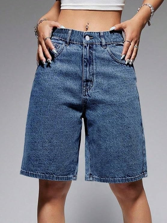 Women's Straight-Cut Denim Shorts with Cropped Length