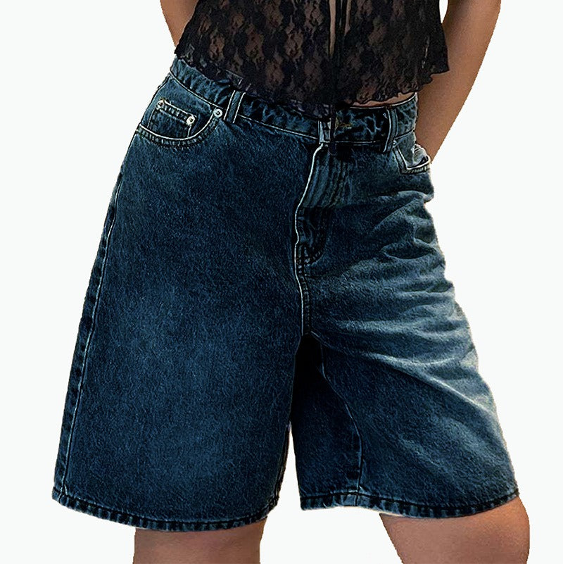Women's Straight-Cut Denim Shorts with Cropped Length