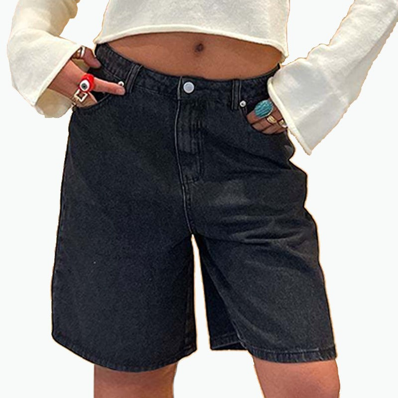 Women's Straight-Cut Denim Shorts with Cropped Length