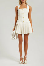 White Flare Mini Dress in Tweed Fabric
