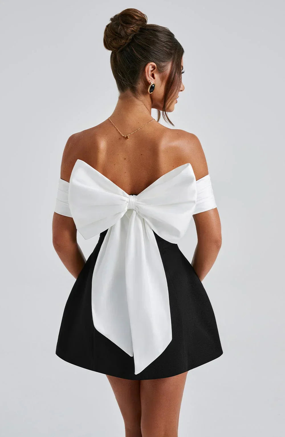 Mini dress with contrast bardot neckline Black