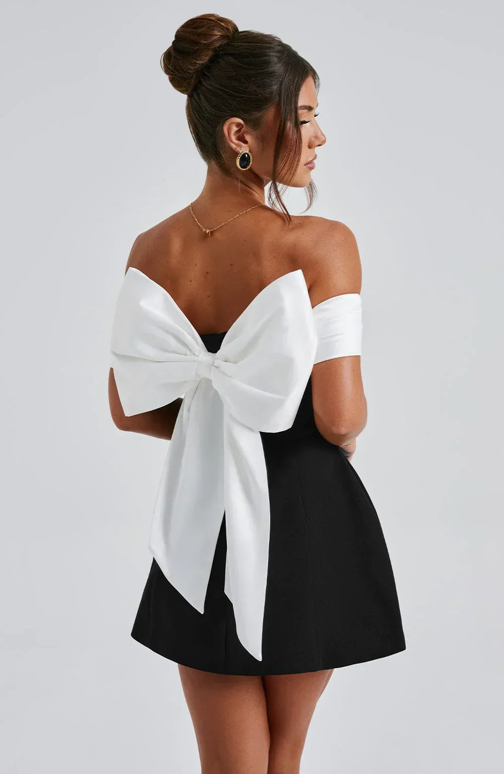 Mini dress with contrast bardot neckline Black