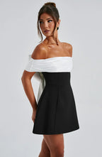 Mini dress with contrast bardot neckline Black