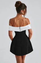 Mini dress with contrast bardot neckline Black
