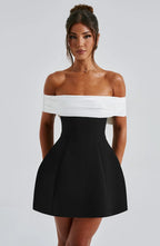 Mini dress with contrast bardot neckline Black