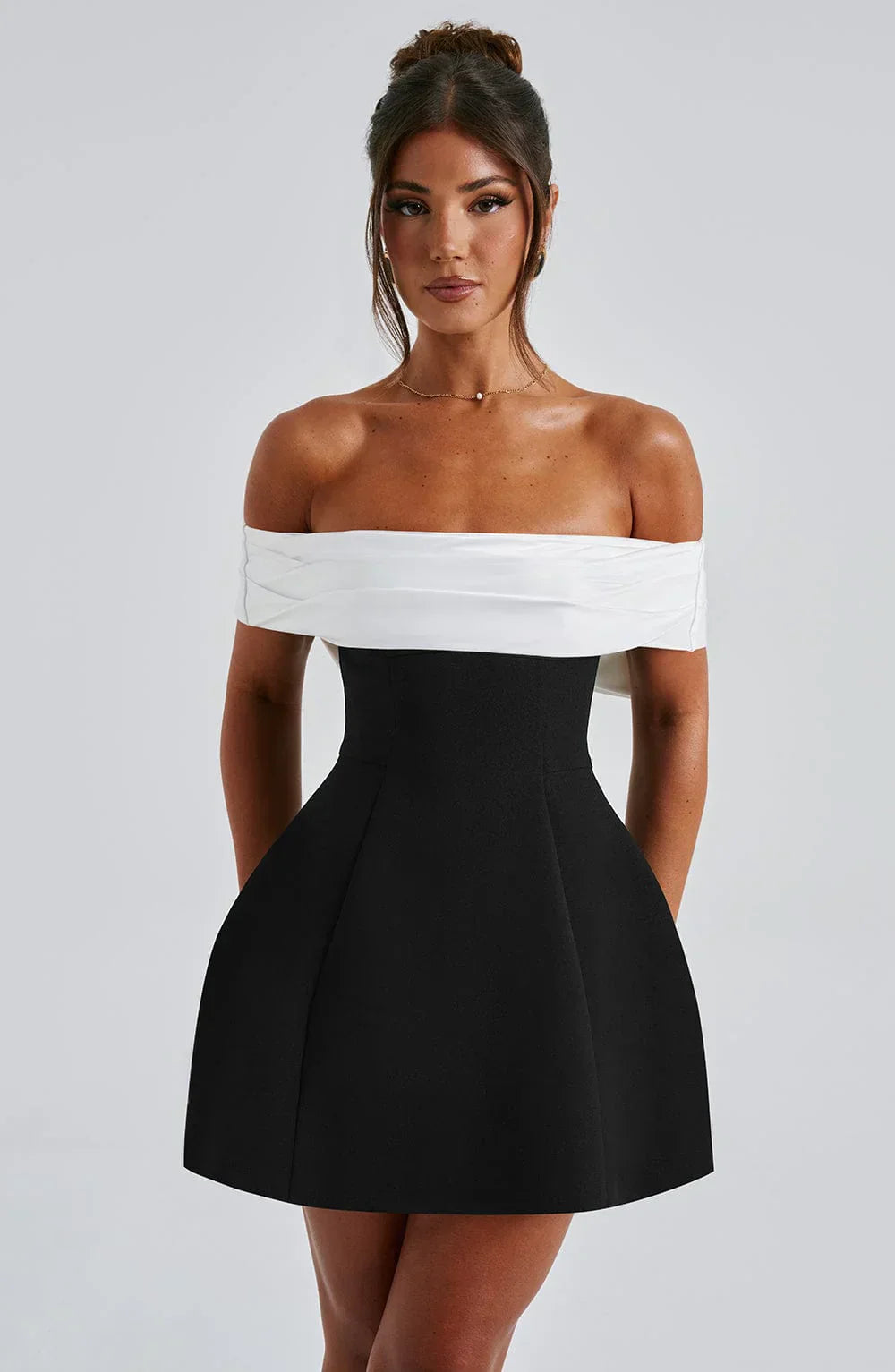 Mini dress with contrast bardot neckline Black
