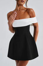Mini dress with contrast bardot neckline Black