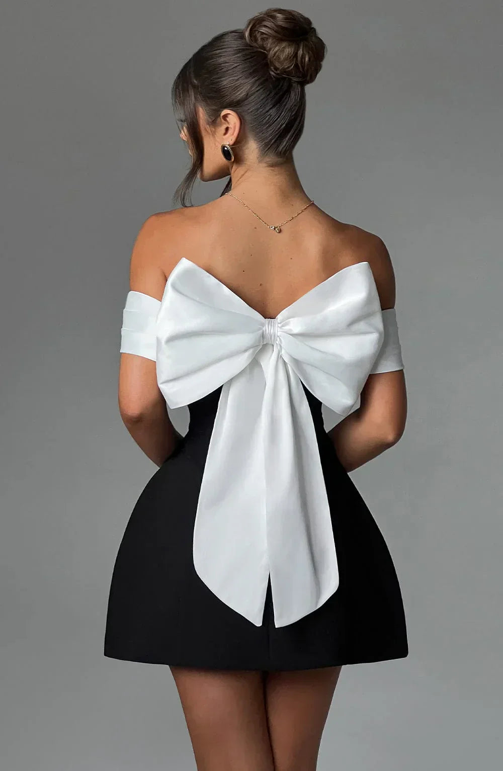 Mini dress with contrast bardot neckline Black