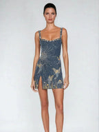 Navy Mini Dress with Printed Celestial Pattern