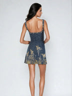 Navy Mini Dress with Printed Celestial Pattern
