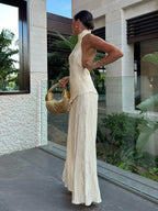 Women's Halter Neck Pleated Wide-Leg Set