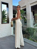 Women's Halter Neck Pleated Wide-Leg Set