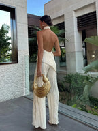Women's Halter Neck Pleated Wide-Leg Set