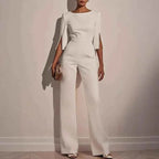 Women's Wide-Leg Wedding Jumpsuit with Boat Neck