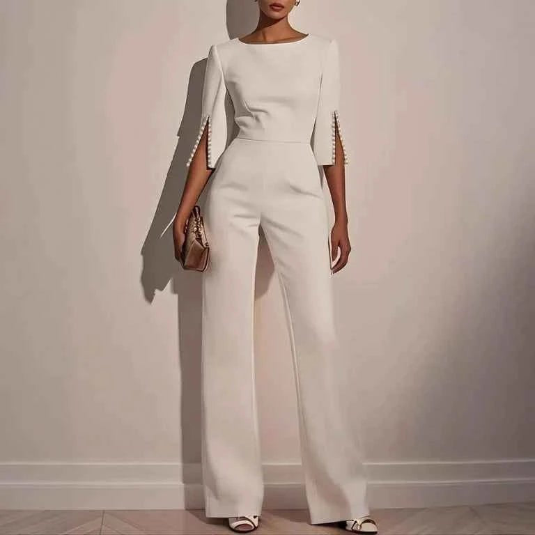 Women's Wide-Leg Wedding Jumpsuit with Boat Neck