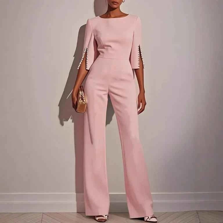 Women's Wide-Leg Wedding Jumpsuit with Boat Neck