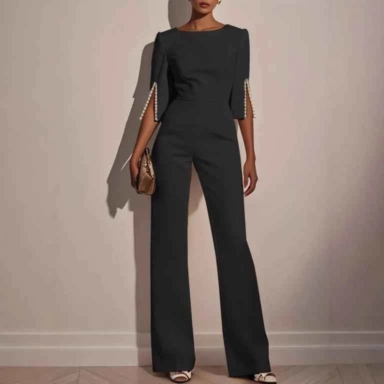 Women's Wide-Leg Wedding Jumpsuit with Boat Neck