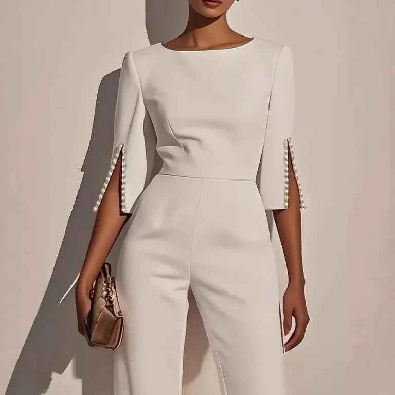 Women's Wide-Leg Wedding Jumpsuit with Boat Neck