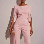 Women's Wide-Leg Wedding Jumpsuit with Boat Neck