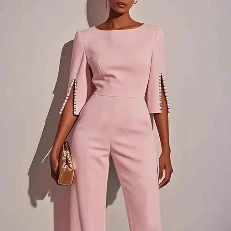 Women's Wide-Leg Wedding Jumpsuit with Boat Neck