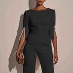 Women's Wide-Leg Wedding Jumpsuit with Boat Neck