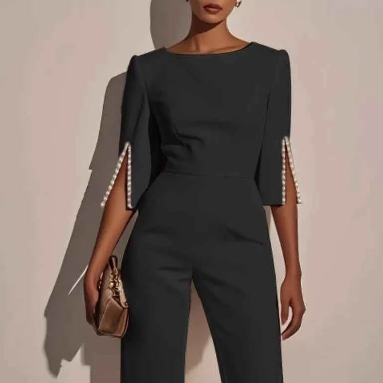 Women's Wide-Leg Wedding Jumpsuit with Boat Neck