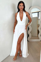 White Maxi Dress with Side Slit and Adjustable Straps