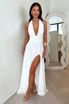 White Maxi Dress with Side Slit and Adjustable Straps