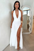 White Maxi Dress with Side Slit and Adjustable Straps