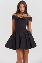 Black Corset Mini Dress with Off Shoulder Neckline