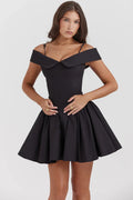 Black Corset Mini Dress with Off Shoulder Neckline