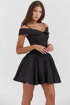Black Corset Mini Dress with Off Shoulder Neckline