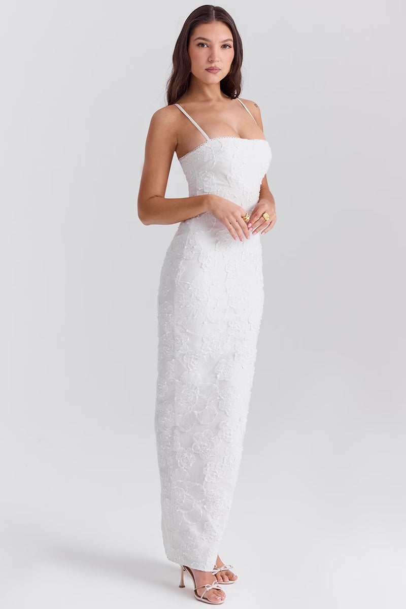 White Lace Maxi Dress with Adjustable Straps