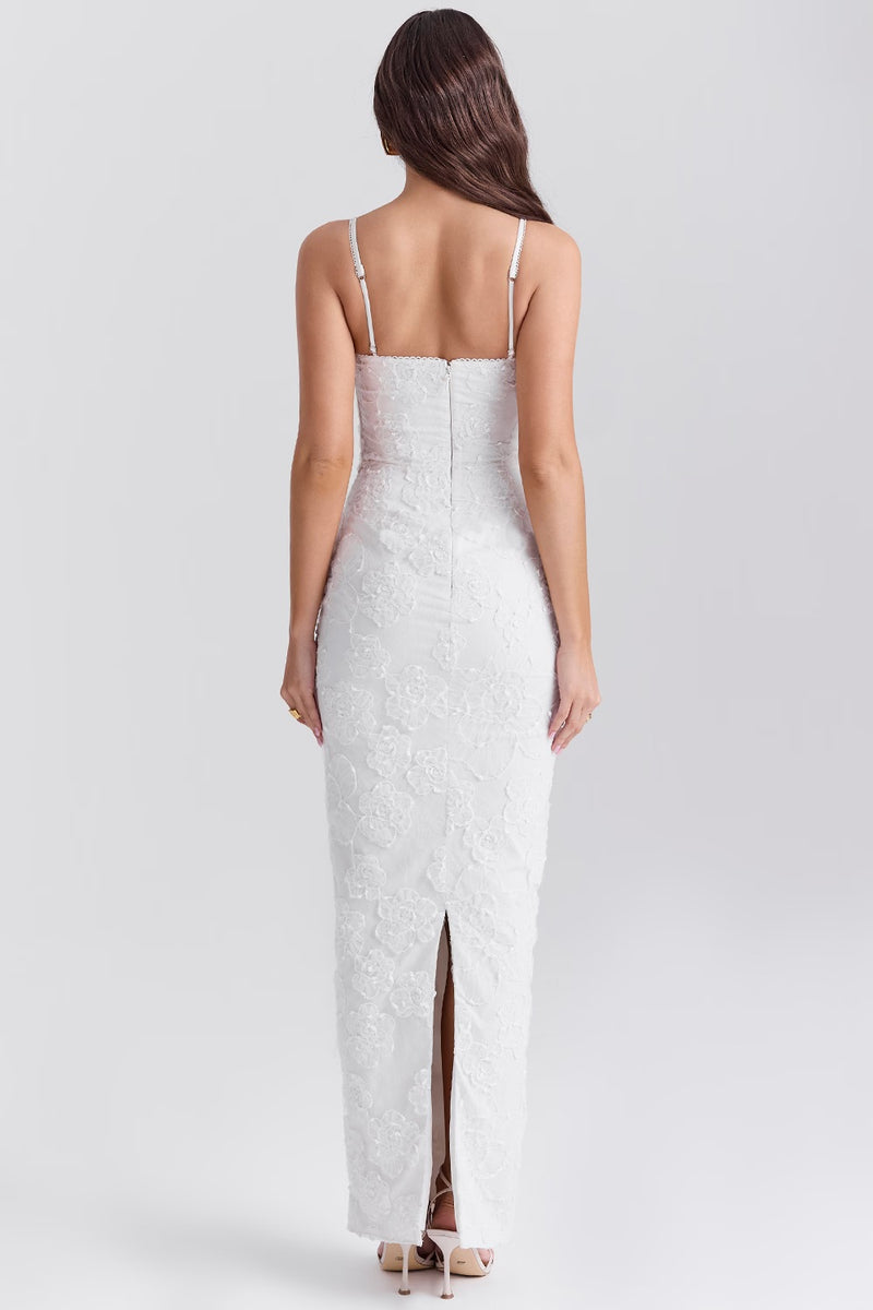 White Lace Maxi Dress with Adjustable Straps