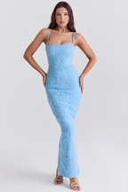 Blue Lace Maxi Dress with Adjustable Straps