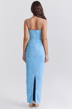 Blue Lace Maxi Dress with Adjustable Straps