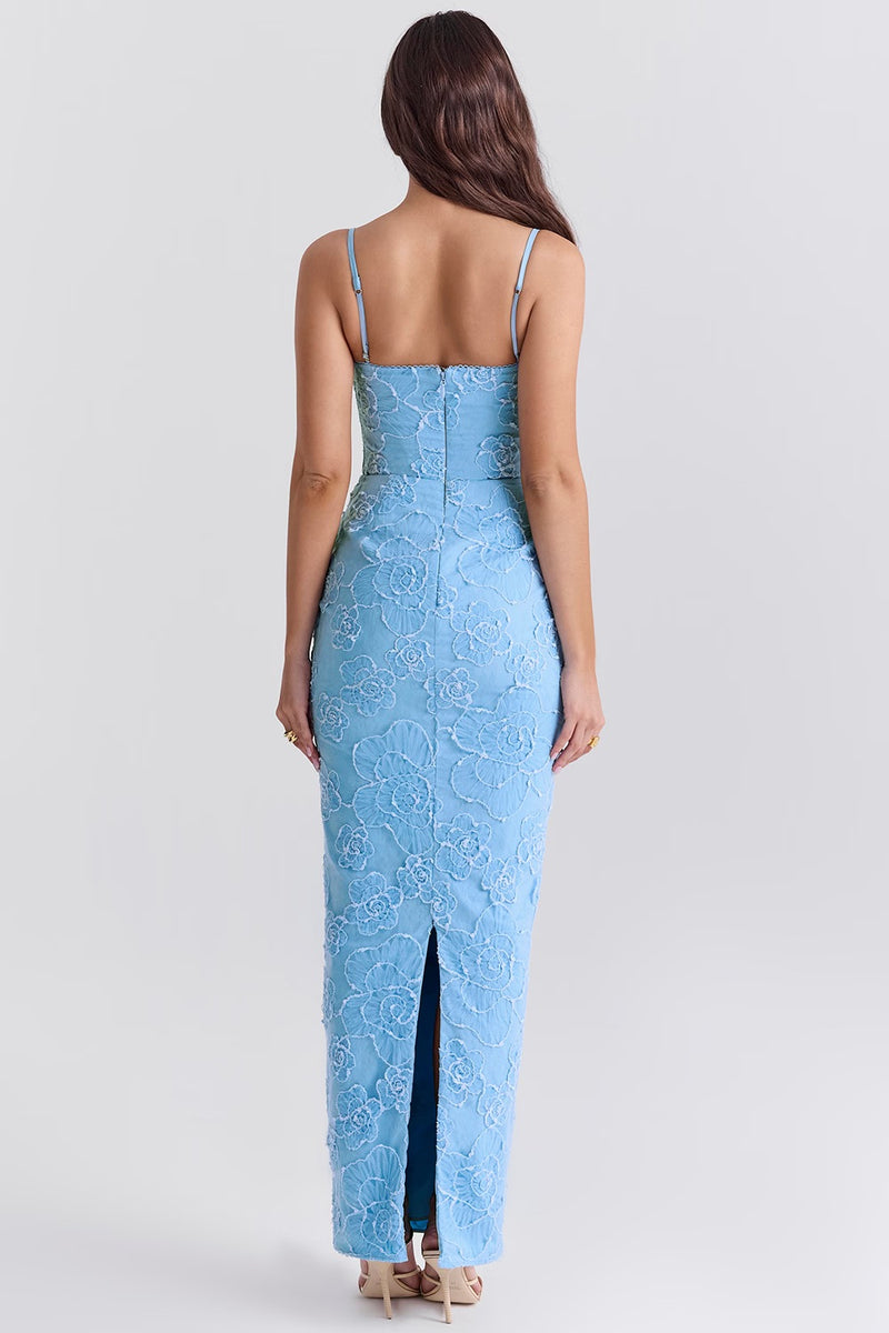 Blue Lace Maxi Dress with Adjustable Straps
