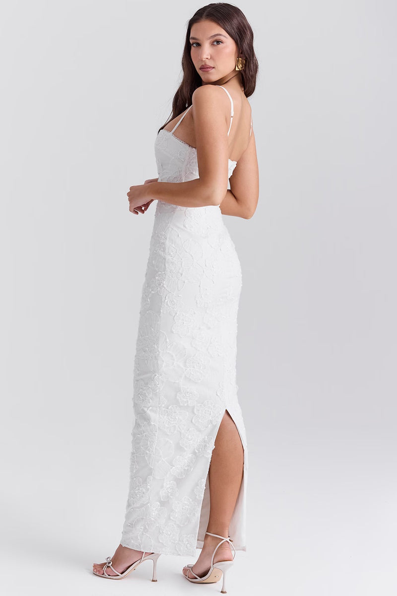 White Lace Maxi Dress with Adjustable Straps