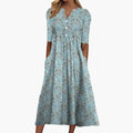 Women's Floral A-Line Midi Dress with V-Neck