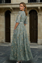 Women's Boho Maxi Dress with Embroidered V-Neck