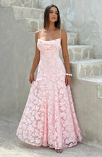 Pink Floral Burnout Maxi Dress