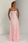 Pink Floral Burnout Maxi Dress with Open Back