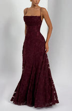 Rose Gold Floral Burnout Maxi Dress with Lace-Up Back