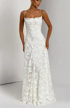 White Floral Burnout Maxi Dress with Lace-Up Back