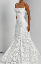 White Floral Burnout Maxi Dress with Lace-Up Back