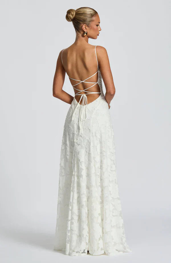 White Floral Burnout Maxi Dress