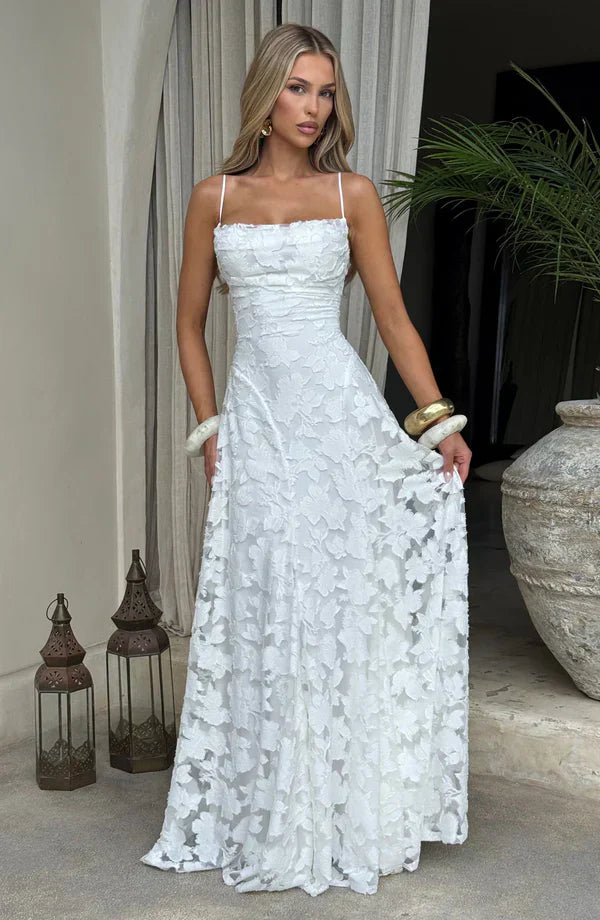 White Floral Burnout Maxi Dress