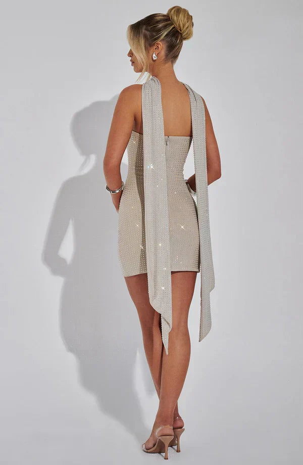 White Strapless Rhinestone Mini Dress Bodycon Fit