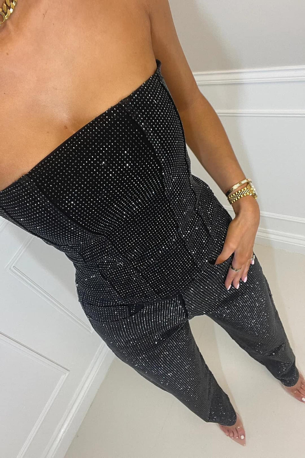 Women's Glitter Top and High-Waist Trouser Set