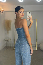 Women's Glitter Top and High-Waist Trouser Set